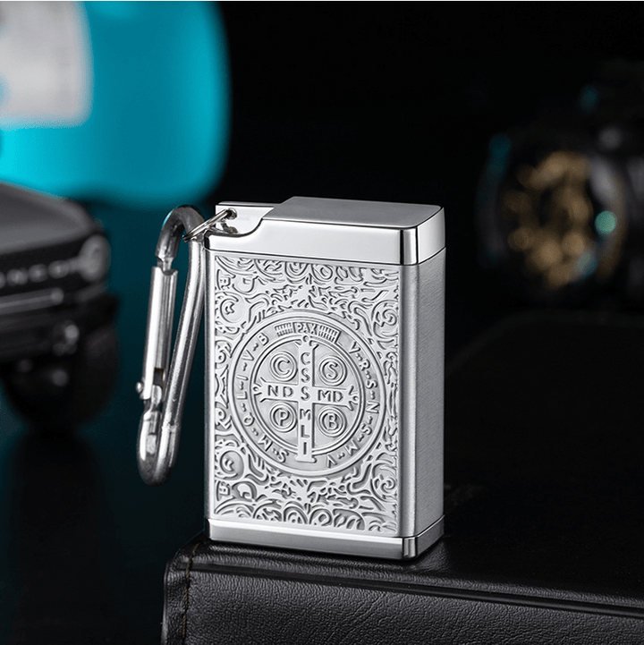 Portable St. Benedict Cross Medallion Cigarette Sealed Insulated Ashtray - Silver - image 4