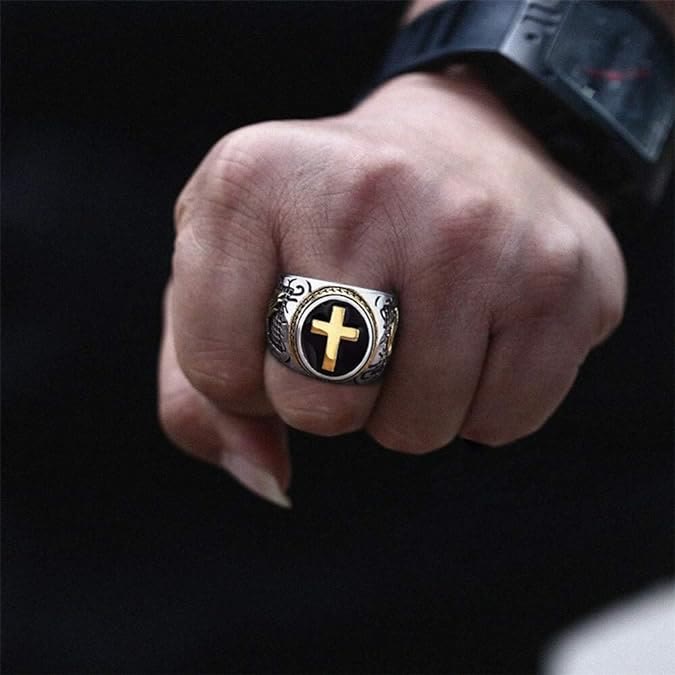 Christianartworkshop Retro Cross "Hand of God" Titanium Religion Ring - image 5
