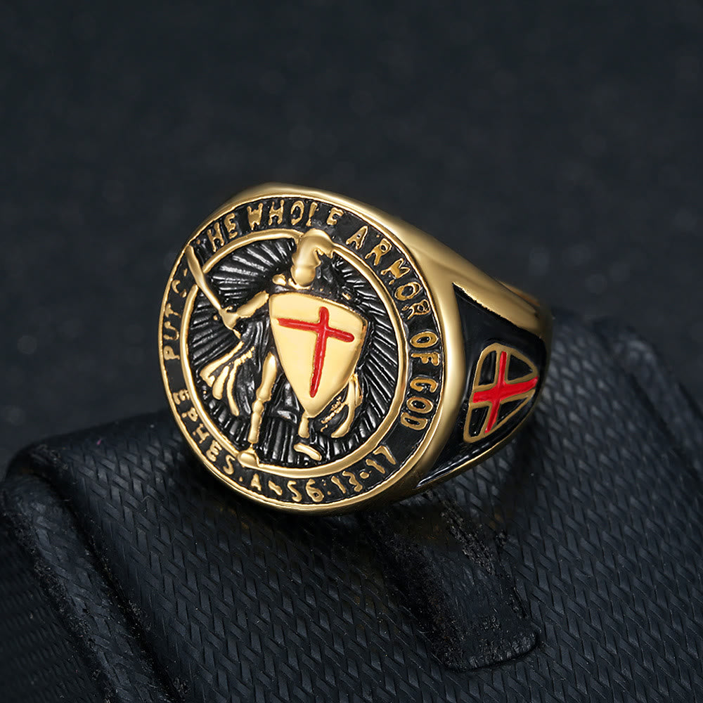 Christianartworkshop Knight's Armor Shield Protection Titanium Ring - Golden - AU Size Z（US 13） - image 4