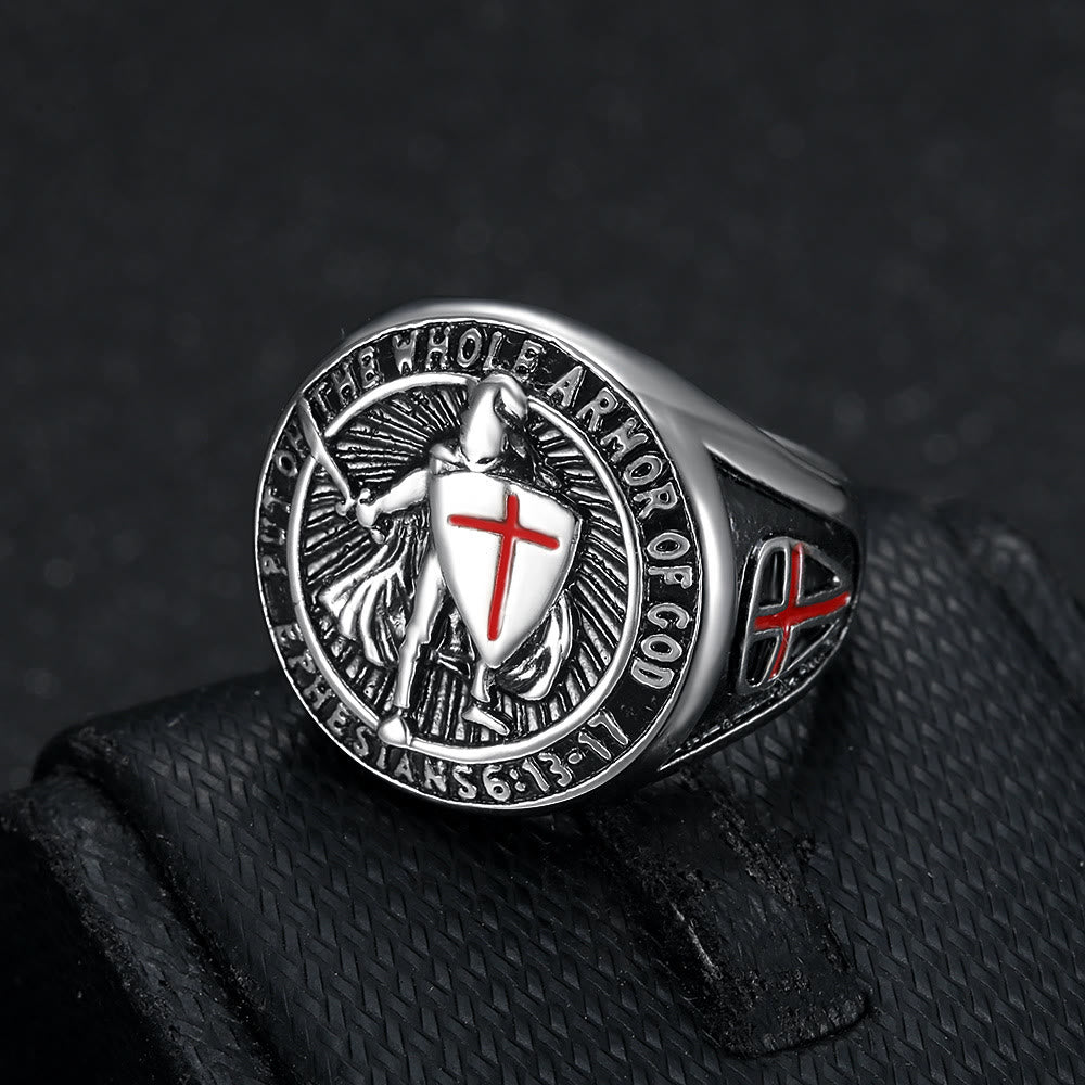 Christianartworkshop Knight's Armor Shield Protection Titanium Ring - Silver - AU Size Z（US 13） - image 7
