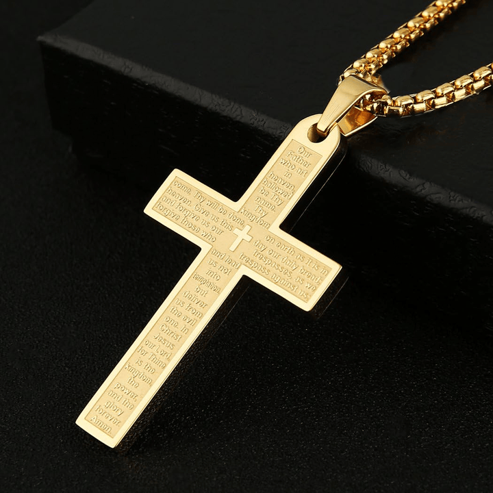 Christianartworkshop Stainless Steel Lord's Prayer Pendant Cross Necklace - Golden - image 0