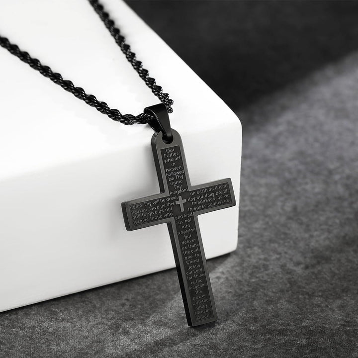 Christianartworkshop Stainless Steel Lord's Prayer Pendant Cross Necklace - Black - image 6