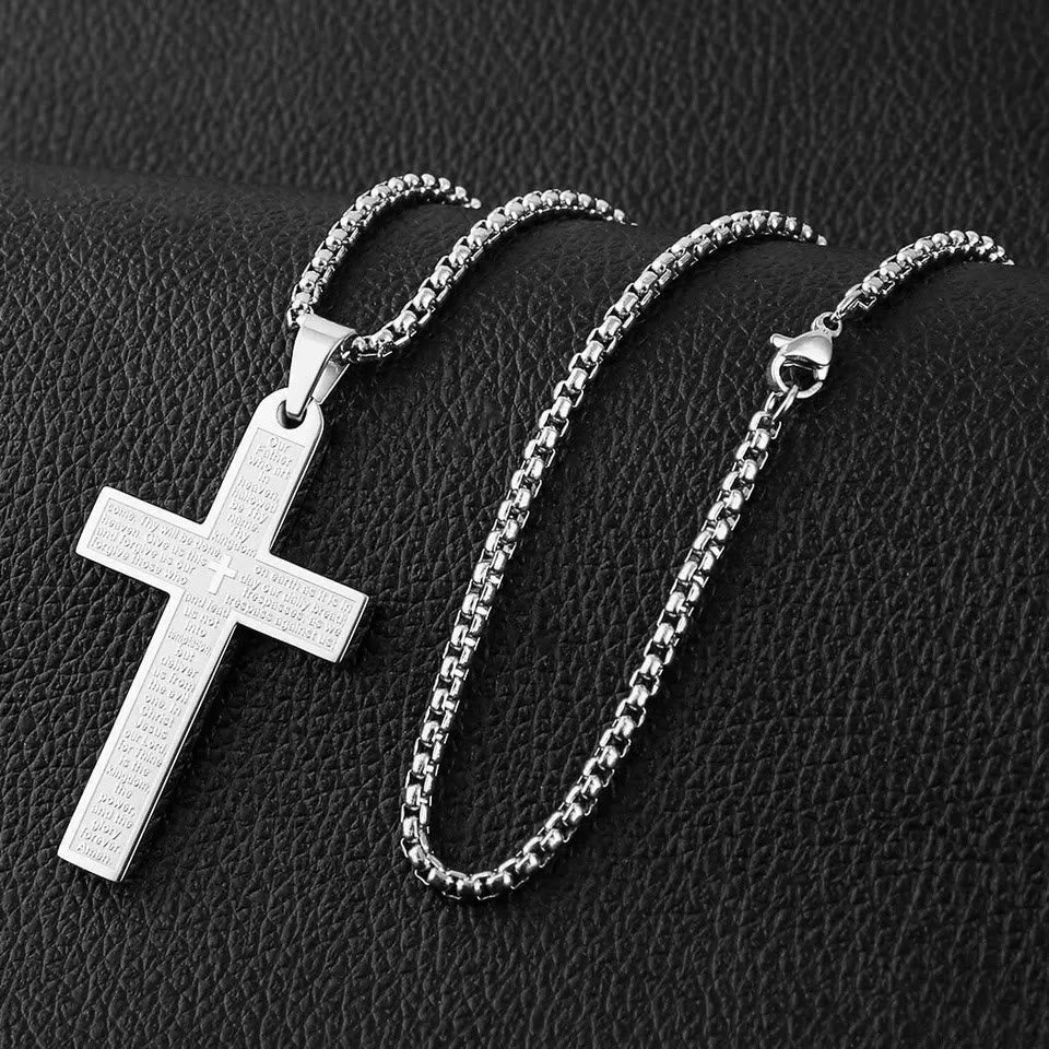 Christianartworkshop Stainless Steel Lord's Prayer Pendant Cross Necklace - Silver - image 9