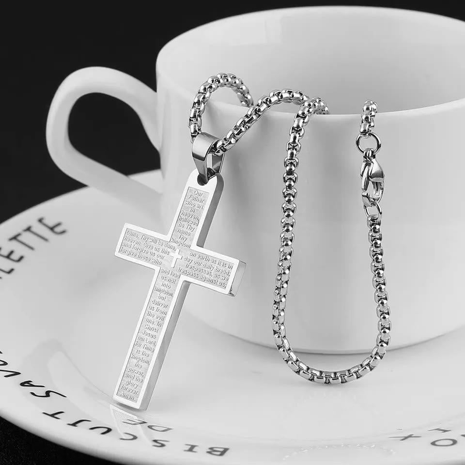 Christianartworkshop Stainless Steel Lord's Prayer Pendant Cross Necklace - image 10