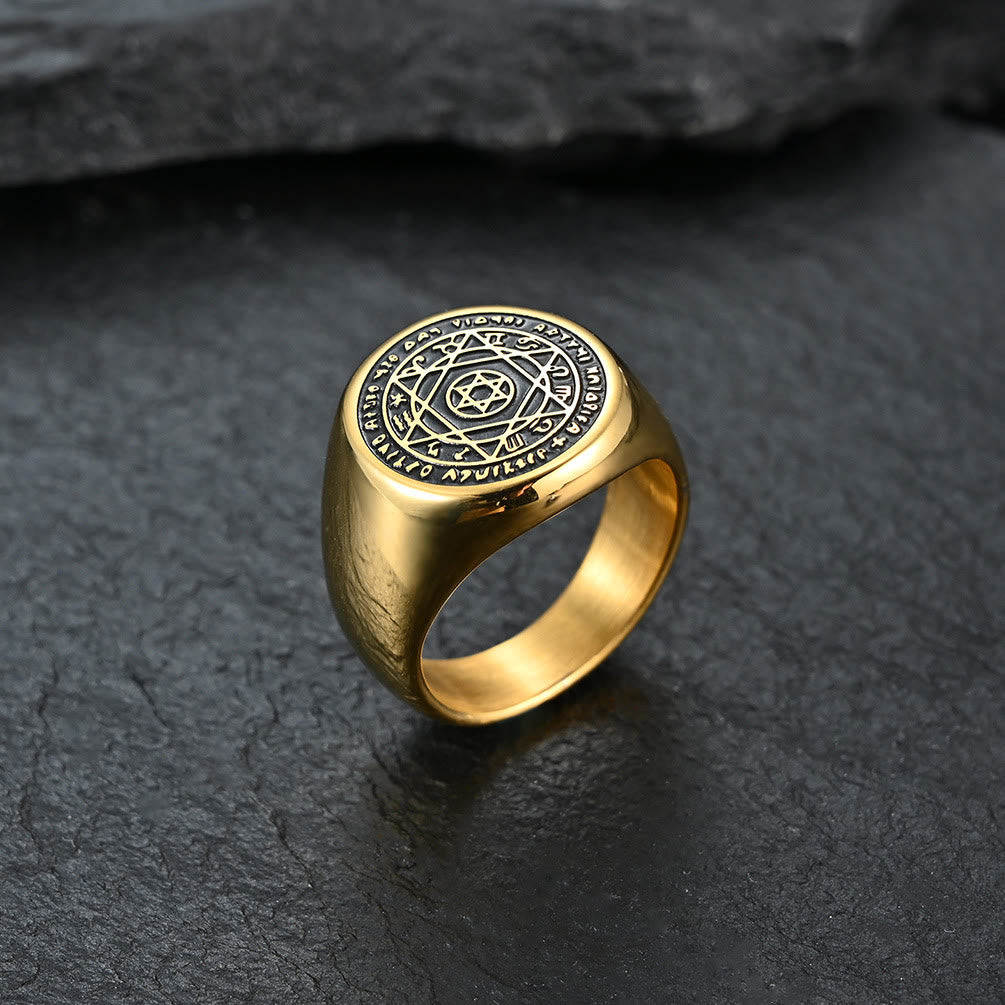 Christianartworkshop Talisman Seal of Solomon Six-Pointed Star Constellation Rings Stainless Steel Band - Golden - US12 - image 1