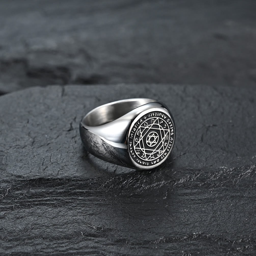 Christianartworkshop Talisman Seal of Solomon Six-Pointed Star Constellation Rings Stainless Steel Band - Silver - AU Size Y（US 12） - image 2