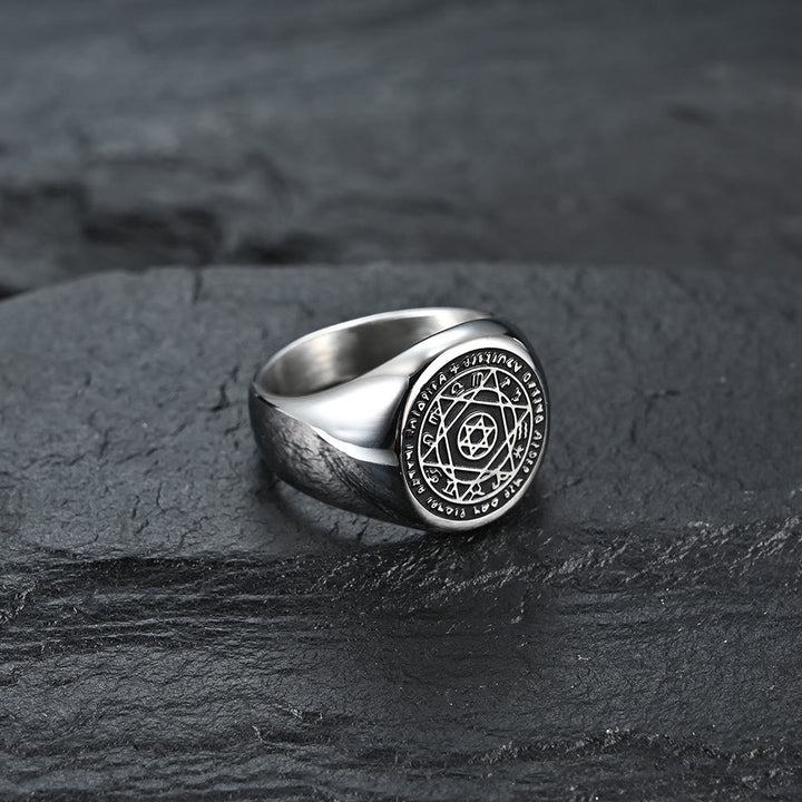 Christianartworkshop Talisman Seal of Solomon Six-Pointed Star Constellation Rings Stainless Steel Band - Silver - AU Size Y（US 12） - image 2