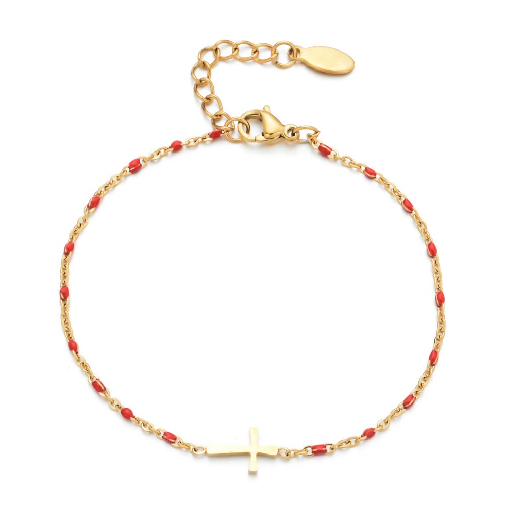 Christianartworkshop Delicate Minimalist Cross Bracelet - Golden-Red - image 9