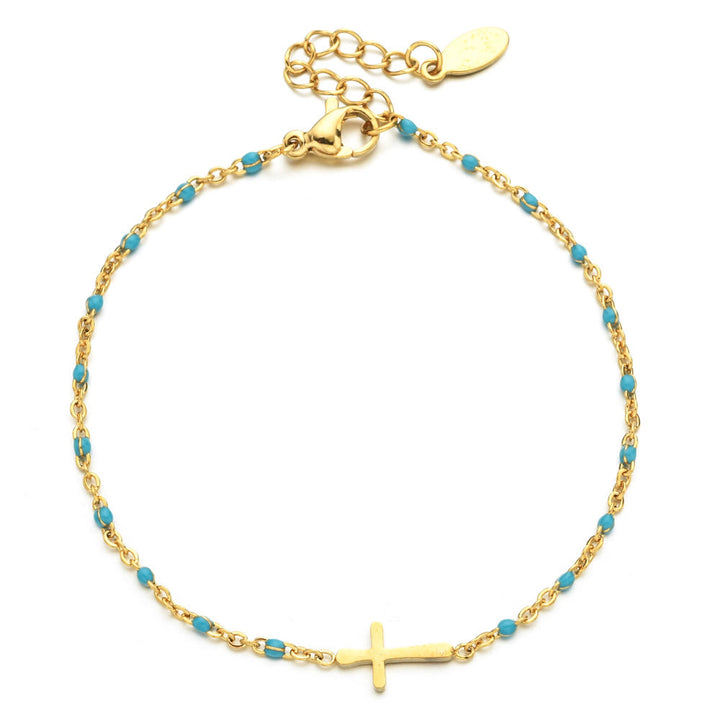 Christianartworkshop Delicate Minimalist Cross Bracelet - Golden-Lake Blue - image 15
