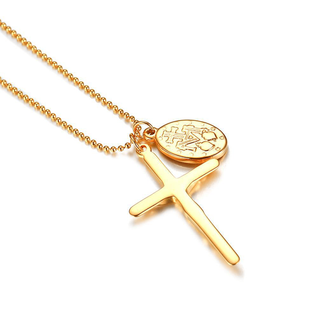 Christianartworkshop Virgin Mary Medallion Crucifix Titanium Necklace - image 1