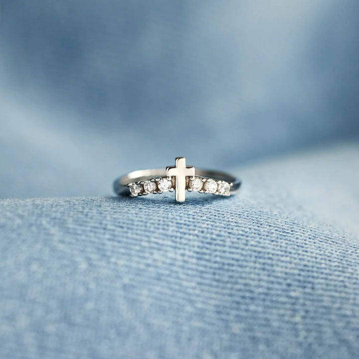 Christianartworkshop Minimalist Jesus Cross Zirconia Ring - Adjustable(Suitable for AU Size L1/2 - AU Size T1/2) - image 0