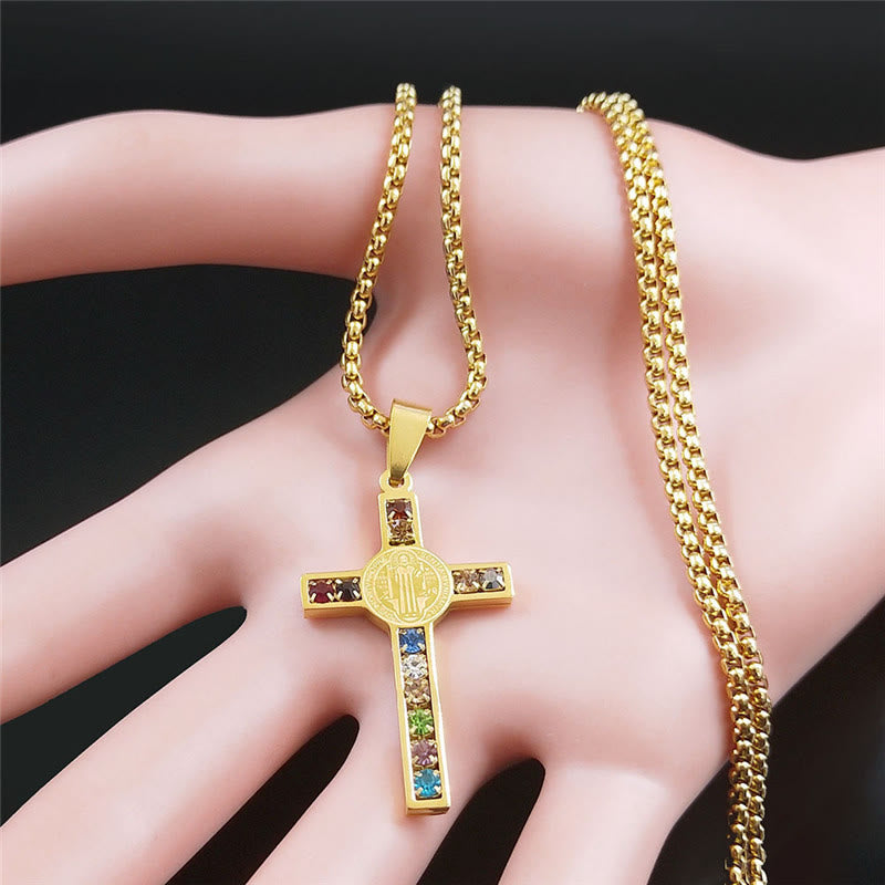 Christianartworkshop Saint Benedict Cross Mix Bible 12 Crystal Necklace - image 2
