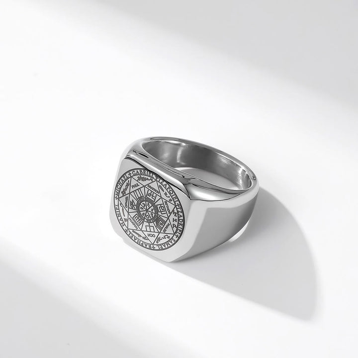 Christianartworkshop Seals of The Seven Archangels Protection Solomon Kabbalah Titanium Ring - Silver - AU Size Y（US 12） - image 0