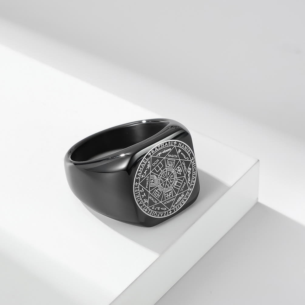 Christianartworkshop Seals of The Seven Archangels Protection Solomon Kabbalah Titanium Ring - Black - AU Size Y（US 12） - image 6