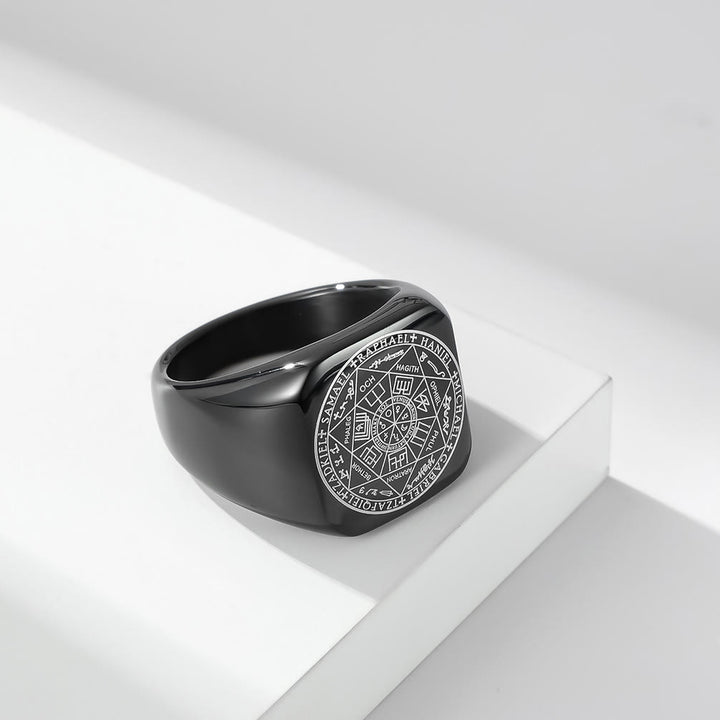 Christianartworkshop Seals of The Seven Archangels Protection Solomon Kabbalah Titanium Ring - Black - AU Size Y（US 12） - image 6