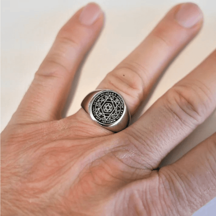 Christianartworkshop Talisman Seal of Solomon Six-Pointed Star Constellation Rings Stainless Steel Band - image 5