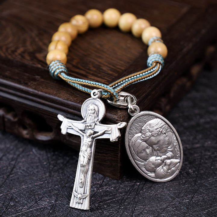Mary Joseph with Baby Jesus Medal & Holy Trinity Cross Olive Wood Pocket Rosary - image 5