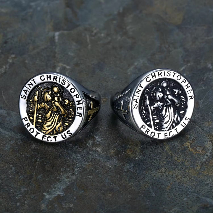Christianartworkshop Saint Christopher Protect Us Medal Signet Ring - image 5