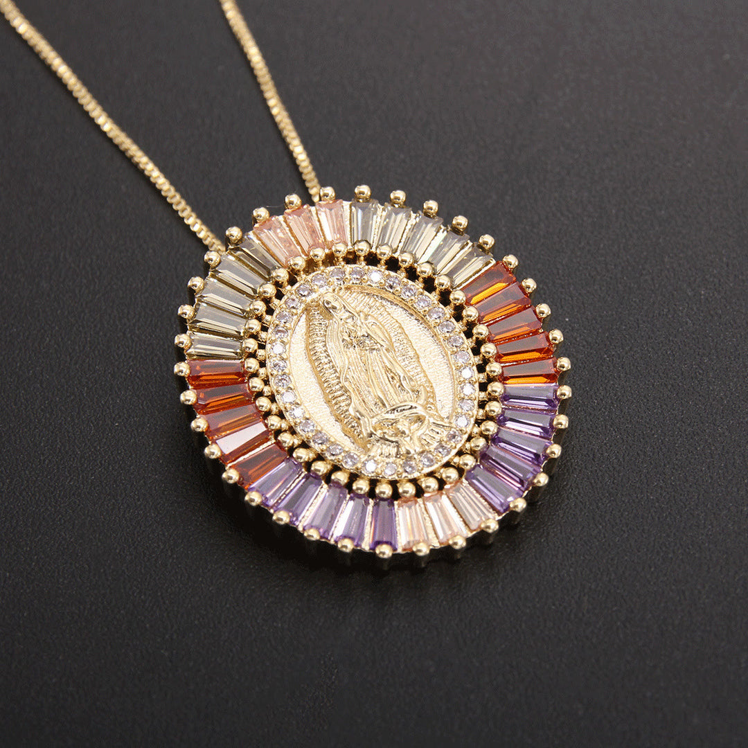 Christianartworkshop Our Lady of Guadalupe Zirconia Amulet Pendant Necklace - Multicolor - image 2