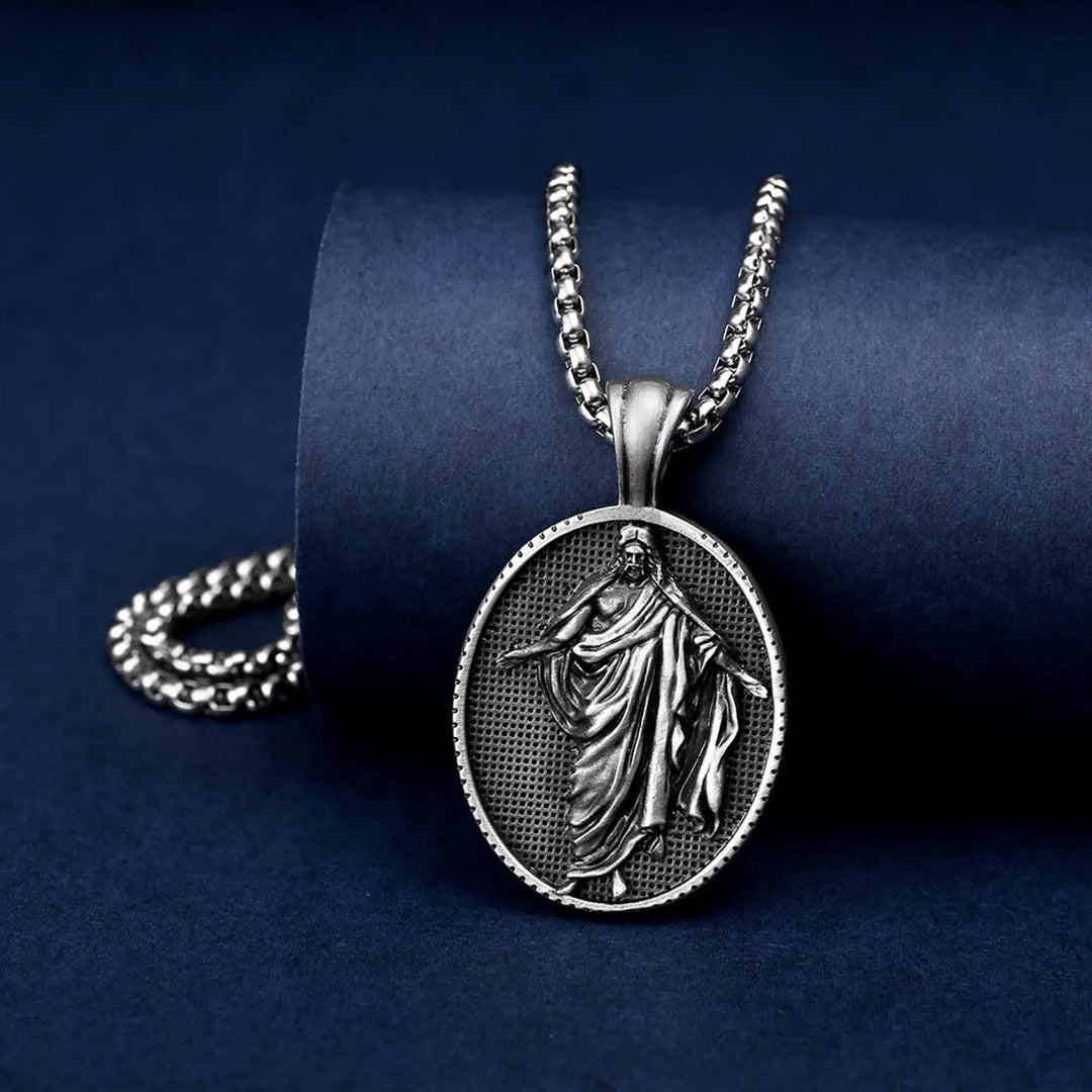 Christianartworkshop Jesus Medallion Pendant Blessing Necklace - Silver - image 0