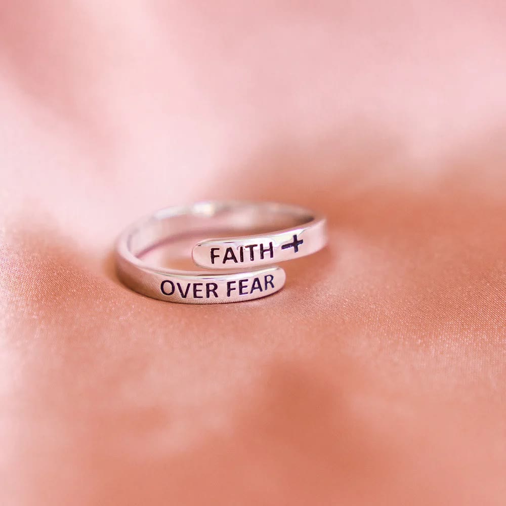 Christianartworkshop Faith-Over Fear: Minimalist Christ Bible Ring - Adjustable(Suitable for AU Size L1/2 - AU Size Z) - image 0