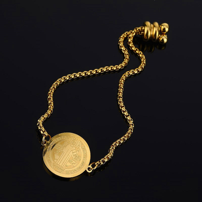 Christianartworkshop St. Benedict Engraved Medal  Adjustable Bracelet - image 4