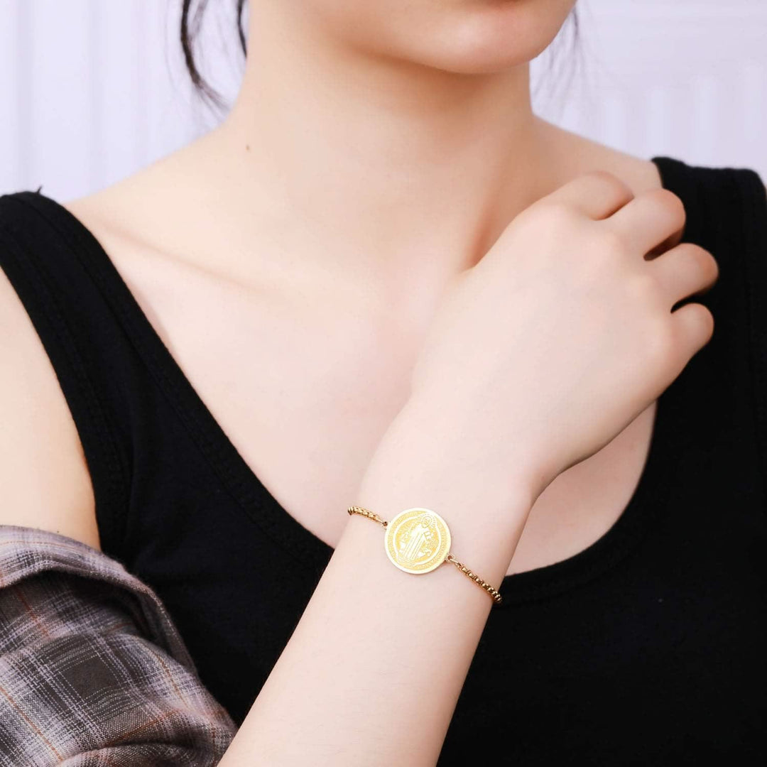 Christianartworkshop St. Benedict Engraved Medal  Adjustable Bracelet - image 2