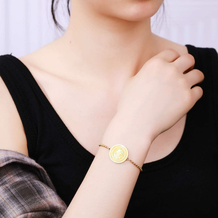 Christianartworkshop St. Benedict Engraved Medal  Adjustable Bracelet - image 2