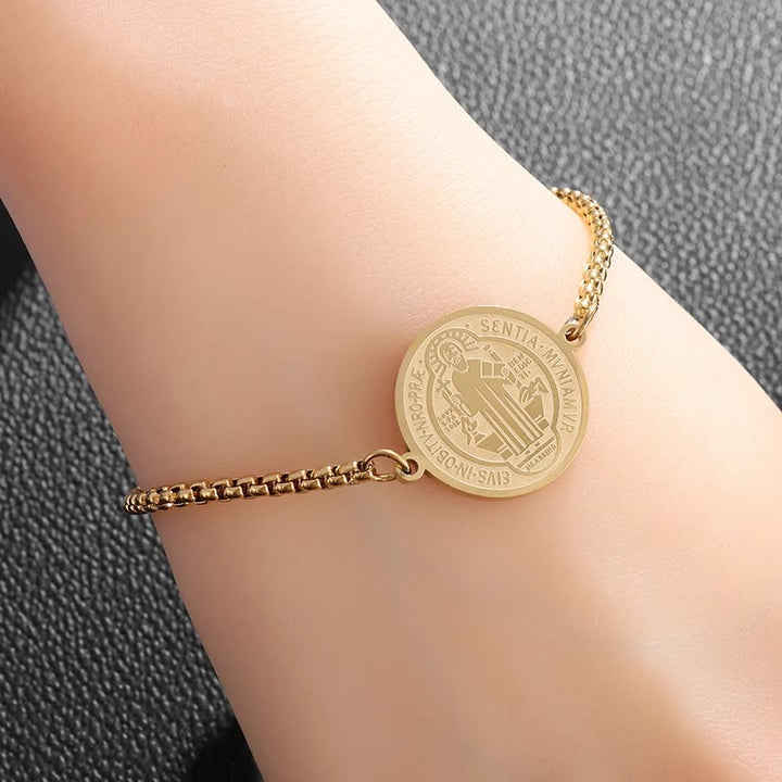 Christianartworkshop St. Benedict Engraved Medal  Adjustable Bracelet - image 1