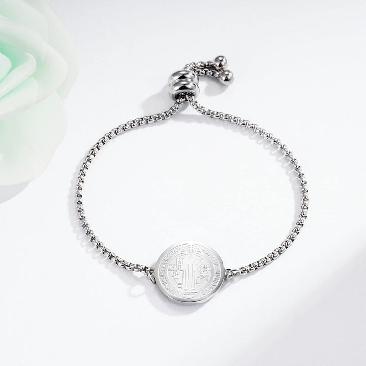 Christianartworkshop St. Benedict Engraved Medal  Adjustable Bracelet - Silver - image 7