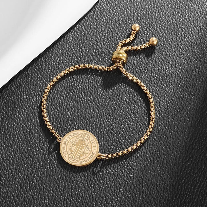 Christianartworkshop St. Benedict Engraved Medal  Adjustable Bracelet - image 3