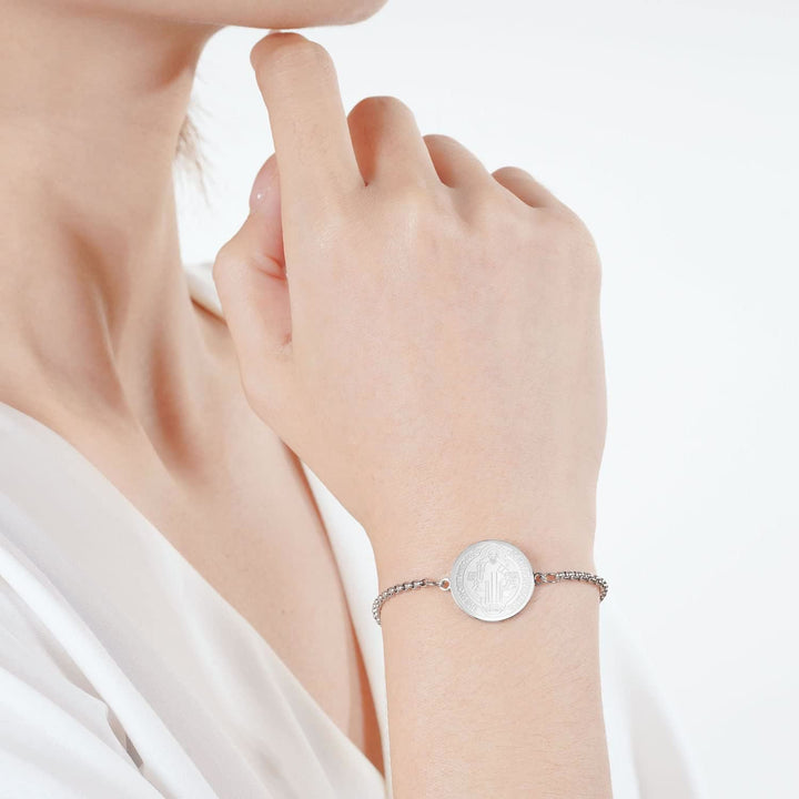 Christianartworkshop St. Benedict Engraved Medal  Adjustable Bracelet - image 9