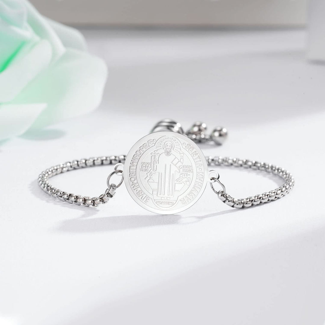Christianartworkshop St. Benedict Engraved Medal  Adjustable Bracelet - image 8