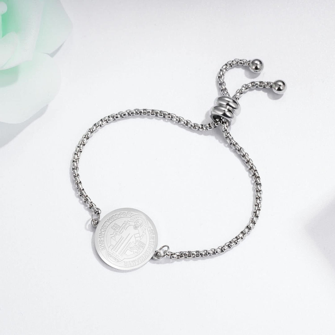 Christianartworkshop St. Benedict Engraved Medal  Adjustable Bracelet - image 10
