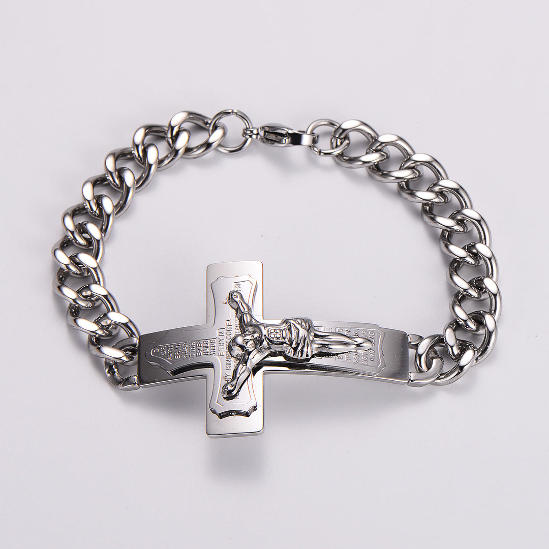 Christianartworkshop Solid Jesus Cross Bible Verse Crucifix Prayer Bangle Bracelet - Spanish - Silver - image 6