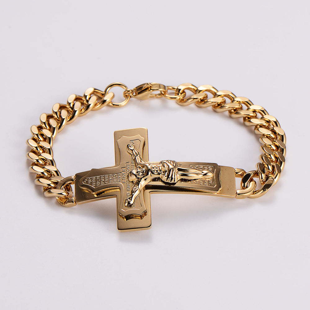Christianartworkshop Solid Jesus Cross Bible Verse Crucifix Prayer Bangle Bracelet - Spanish - Golden - image 1