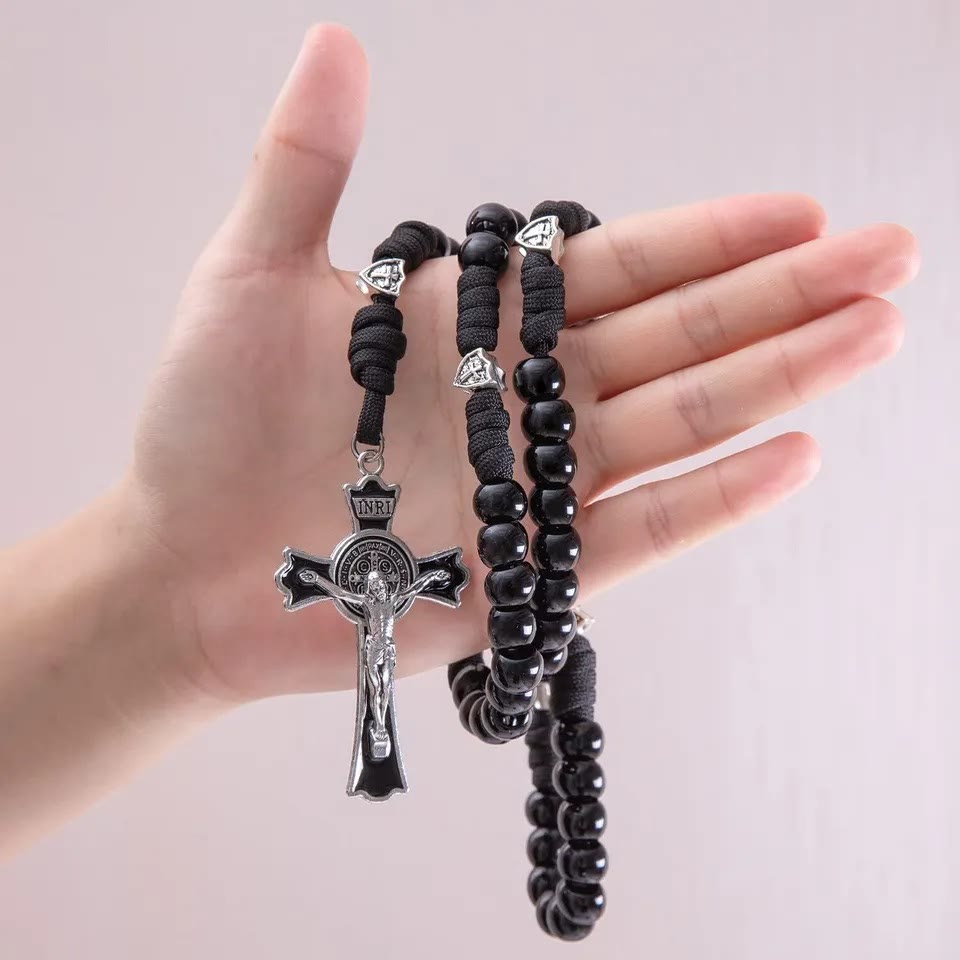 Christianartworkshop Fine Crafted Black Sturdy Umbrella Cord Crucifix Rosary - image 2