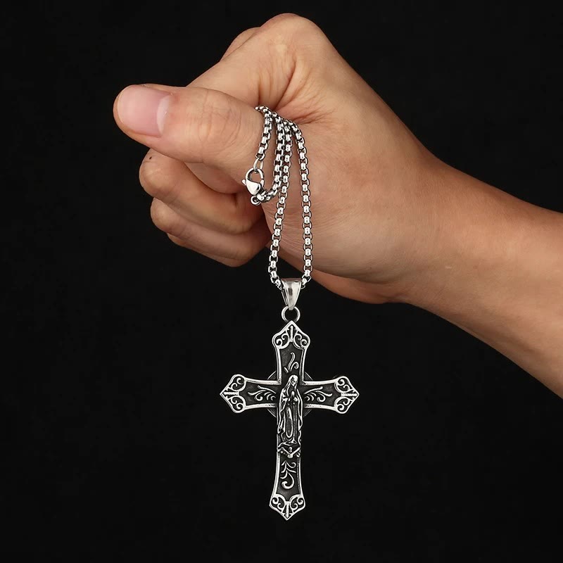 Christianartworkshop Retro Titanium Virgin Mary Cross Pendant Necklace - image 4