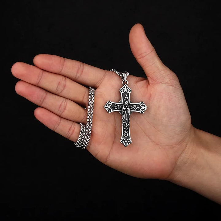 Christianartworkshop Retro Titanium Virgin Mary Cross Pendant Necklace - image 5