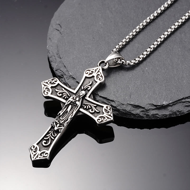 Christianartworkshop Retro Titanium Virgin Mary Cross Pendant Necklace - Mother Of  Jesus - image 0