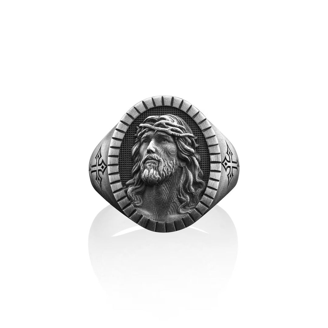 Christianartworkshop Vintage Christ Jesus Head Cross Blessing Ring - AU Size Z（US 13） - image 0