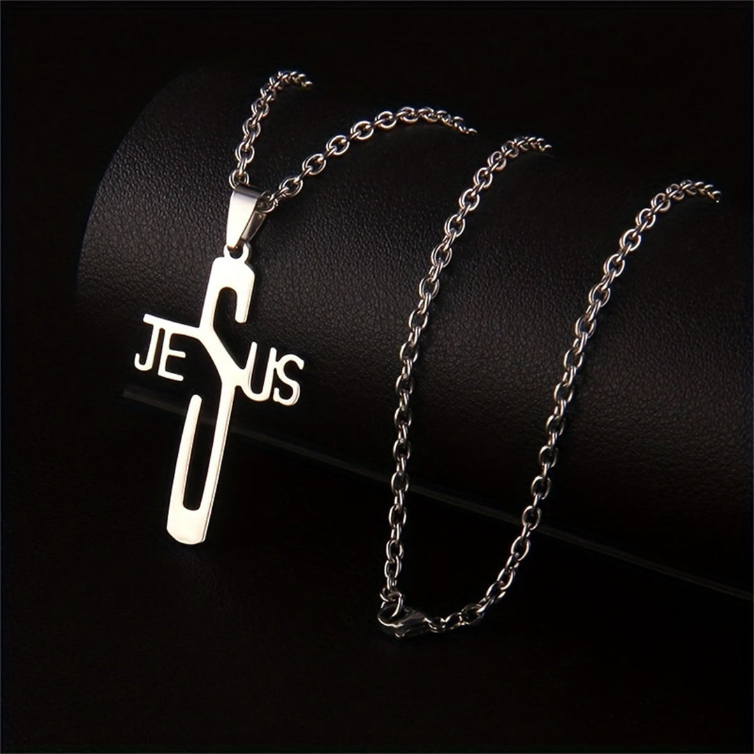 Christianartworkshop Jesus Christ Cross Chain Stainless Steel Necklace - Silver - image 0