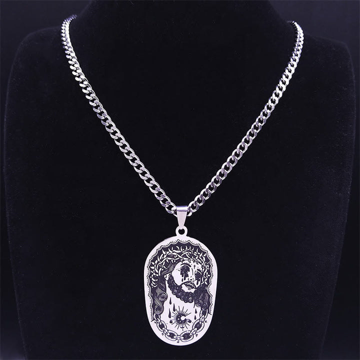 Christianartworkshop Multi-element Crown of Thorns Statue of Jesus Necklace  - image 1