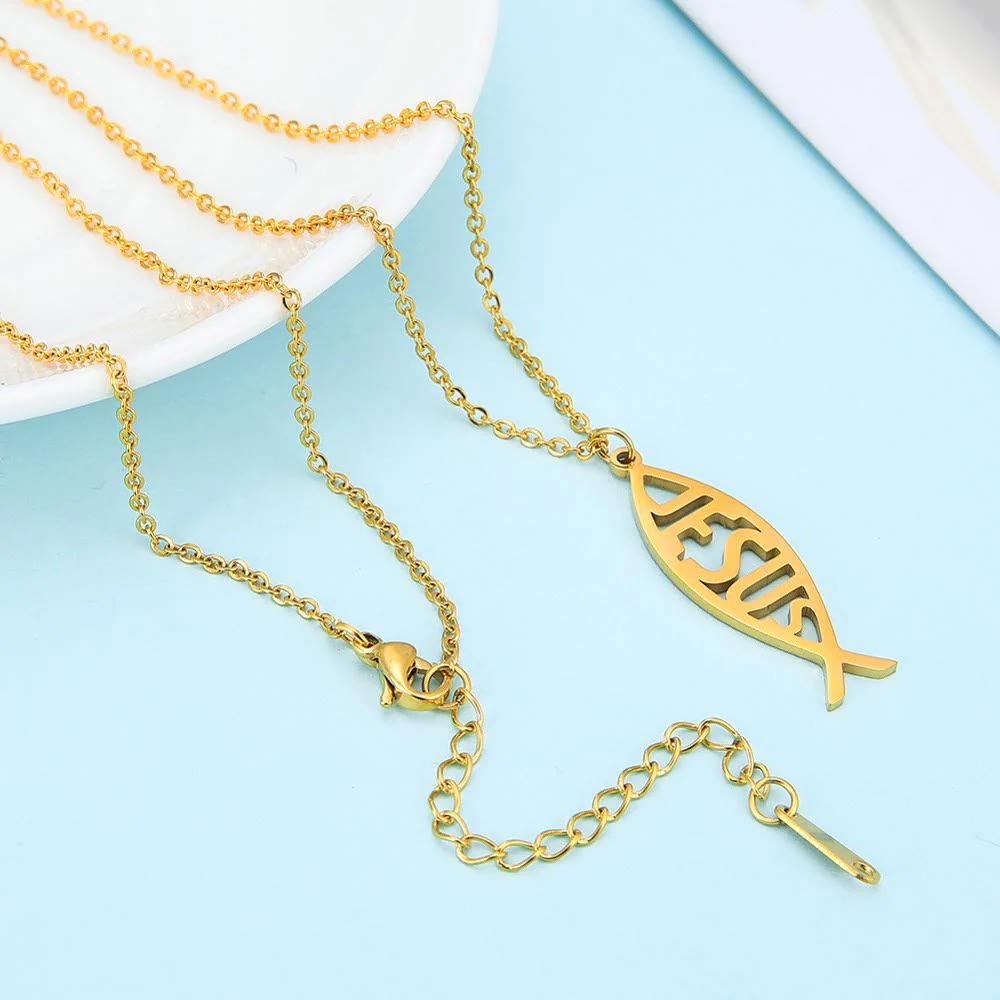 Christianartworkshop Chain Jesus Fish Shape Necklace - image 1