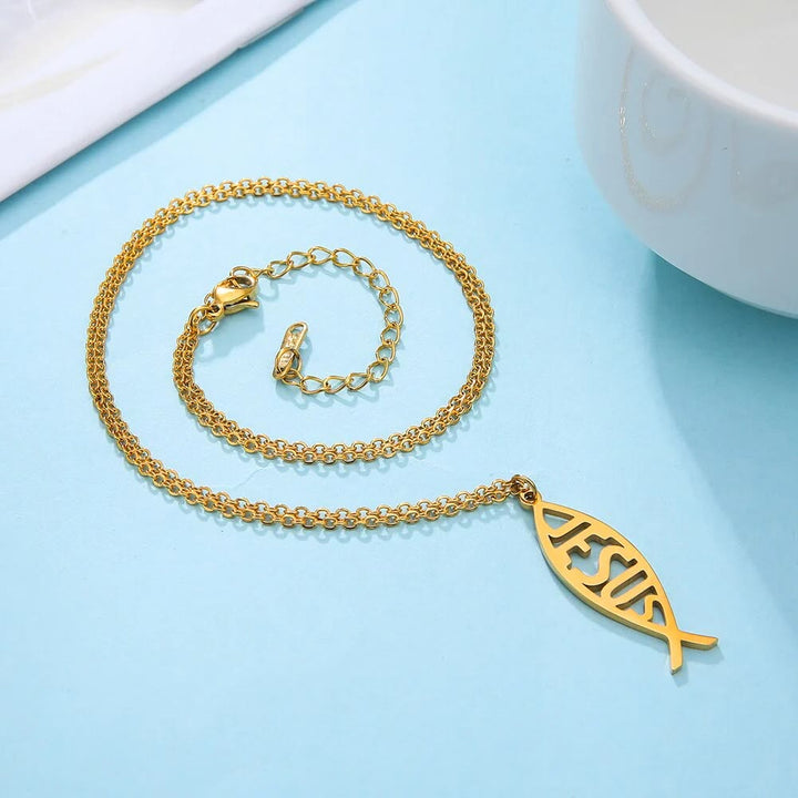 Christianartworkshop Chain Jesus Fish Shape Necklace - image 2