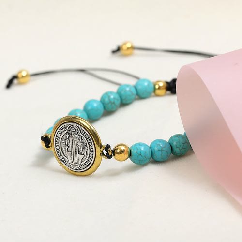 Christianartworkshop Turquoise St. Benedict Prayer Blessing Beaded Bracelet - image 3