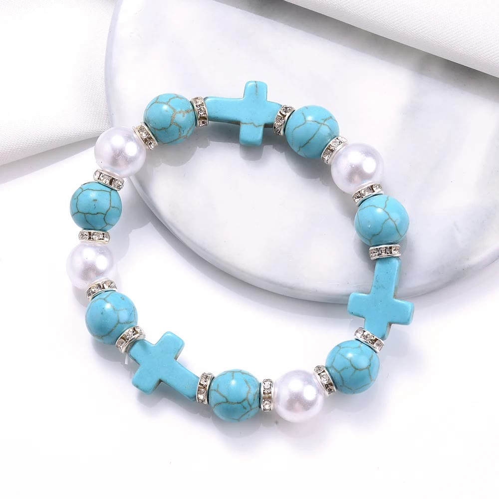 Christianartworkshop Pearl & Turquoise Cross Healing Energy Bracelet - image 1