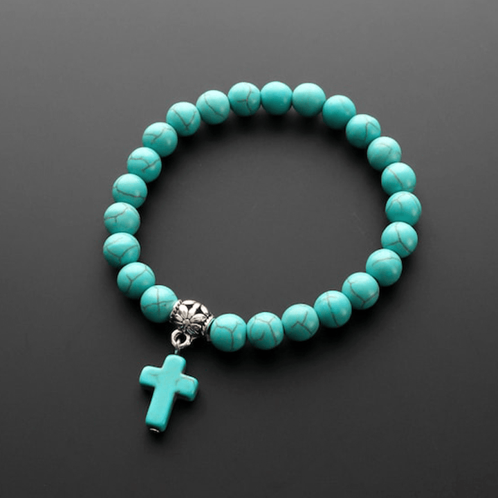 Christianartworkshop Matte Frosted Turquoise Beads Crucifix Bracelet - image 1