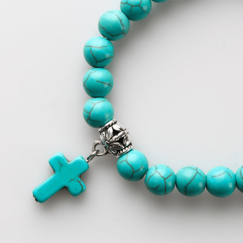 Christianartworkshop Matte Frosted Turquoise Beads Crucifix Bracelet - image 6