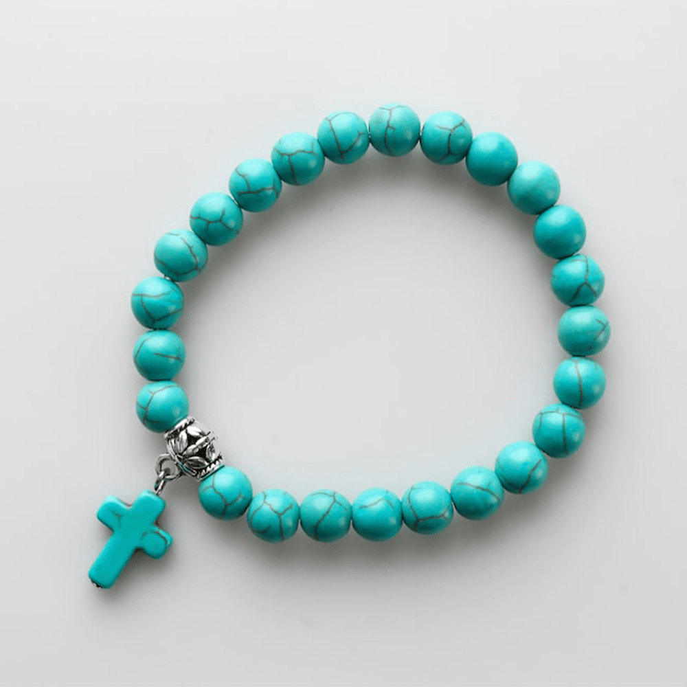 Christianartworkshop Matte Frosted Turquoise Beads Crucifix Bracelet - image 5